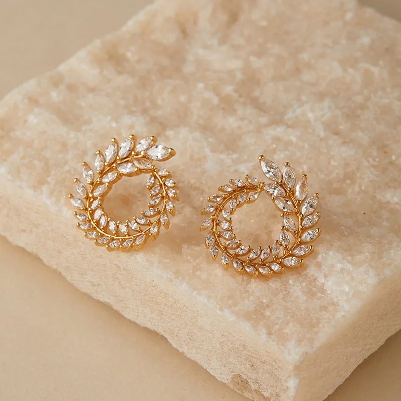 Crystal Leaf Stud Earrings